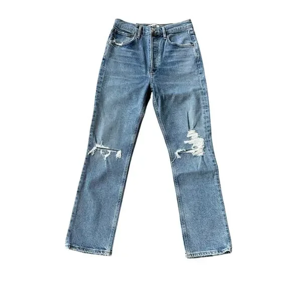 NEW AGOLDE Riley Straight Crop Jeans Distressed - Picture 2 of 11